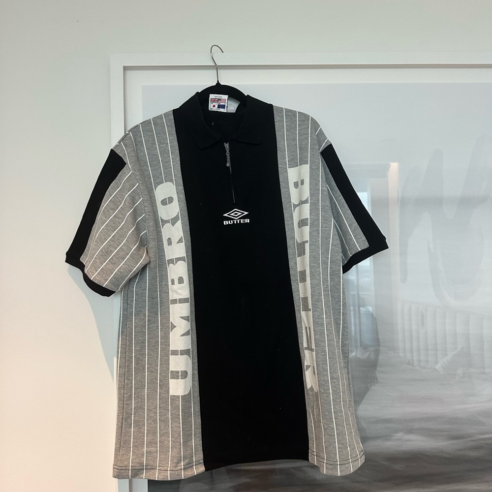 Butter Men's Black and Gray Striped Button Down Shirt